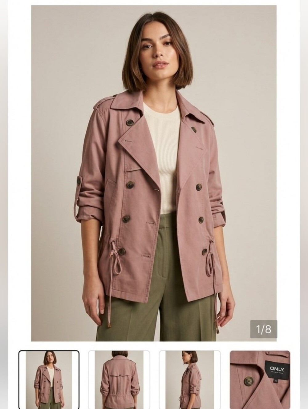ONLY LUXURY Cropped Trench Jacket - Mauve/Dusty Rose - Size L - NWT